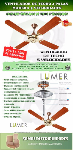 Ventilador De Techo De Madera 5 Años Garantia 546