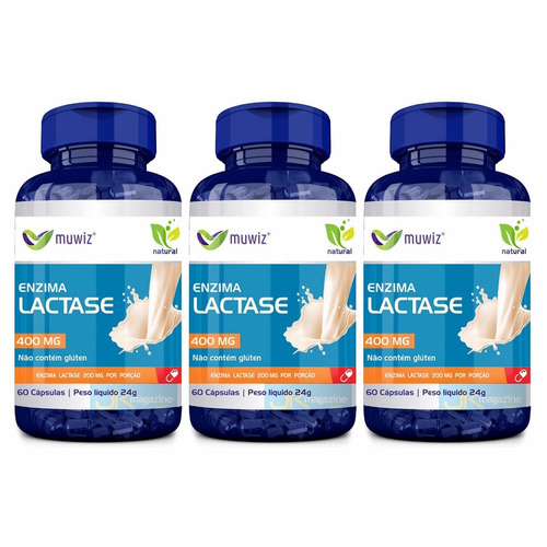 Kit 3 Enzima Lactase Intolerância Lactose 60 Cápsulas 400mg