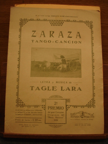 Partitura Zaraza Tango Letra Y Música Tagle Lara 1929