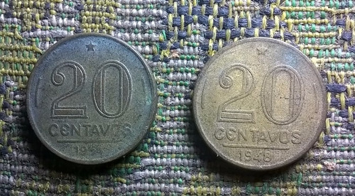 2 Moedas De 20 Centavos - 1948 E 1954 - Rui Barbosa