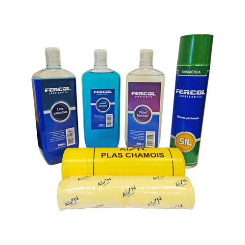 Kit Limpieza Auto Moto Shampoo Silicona Paño Plas Chamois