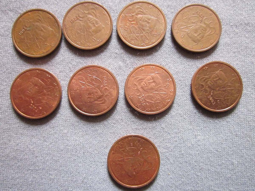 9 Monedas 2 Centavos Euro Francia Varias Fechas