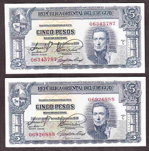 Brou 5 Pesos (1939) 10.iv.22 Par Correlativos Aunc