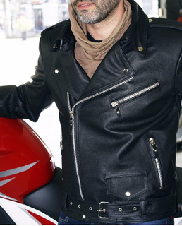 jaqueta de couro legitimo masculina motoqueiro