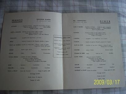 Menú De Navegazion Genova Italia Segunda Clase 1953