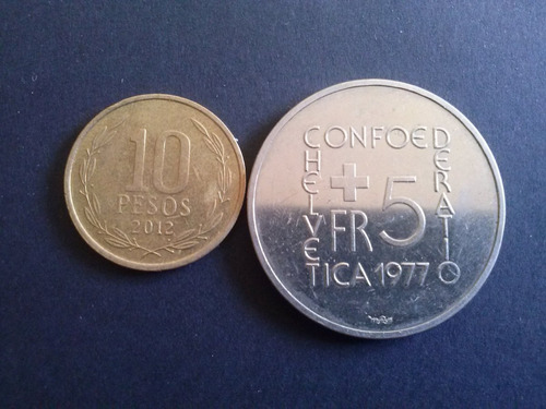 Moneda Suiza 5 Francos 1977 Km 55 Níquel