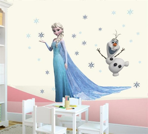 Imagen 6 de 6 de Poster Sticker Gigante Vinyl Pa Pared Frozen Elsa Olaf Nieve