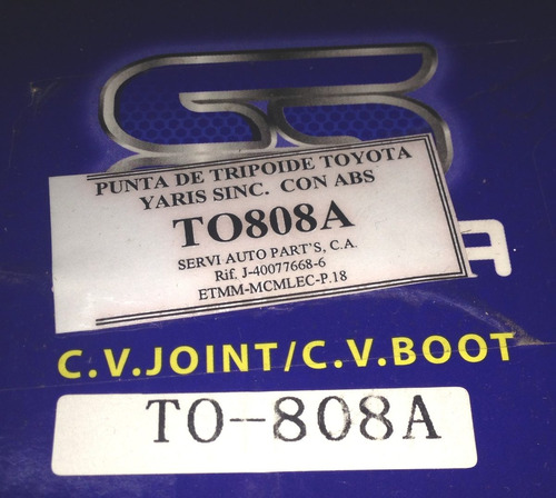 Punta De Tripoide Toyota Yaris Sinc.  24ext*22int*56mm