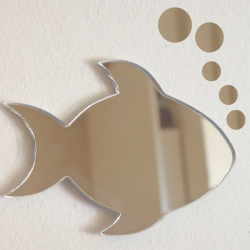 Espelho Decorativo Banheiro Formato Peixe 30cm Com Bolhas