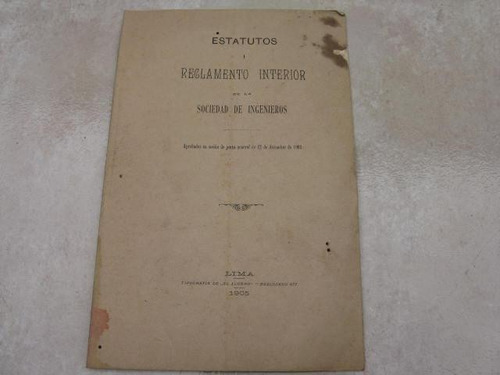 Mercurio Peruano: Libro Antiguo Estatuto Sociedad 1905 L25