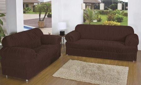 Capa De Sofa Em Malha 3 E 2 Lugares Tabaco 21 Elasticos