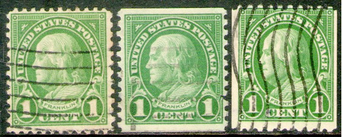 Estados Unidos 3 Sellos Usados Franklin Con Variedades 1922+