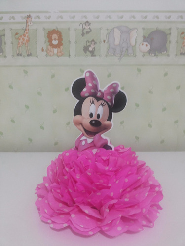 Enfeite Em Pompom De Papel Seda - Minnie Rosa