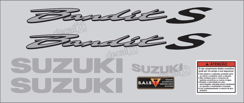 Kit Jogo Faixa Emblema Adesivo Suzuki Bandit 600s 2003 Prata