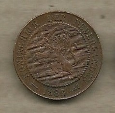 Países Bajos: 2 1/2 Cent 1886 Holanda Bronce Vf-xf C904