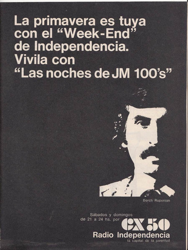 Publicidad 1976 Radio Cx 50 Uruguay Berch Rupenian Vintage