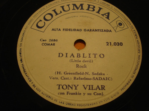 Tony Vilar Disco Pasta 78 Rock Diablito   Leer Bien