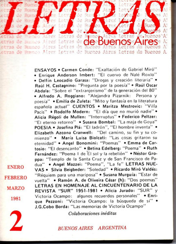 Letras De Buenos Aires Revista Trimestral, Año 1 Numero 2