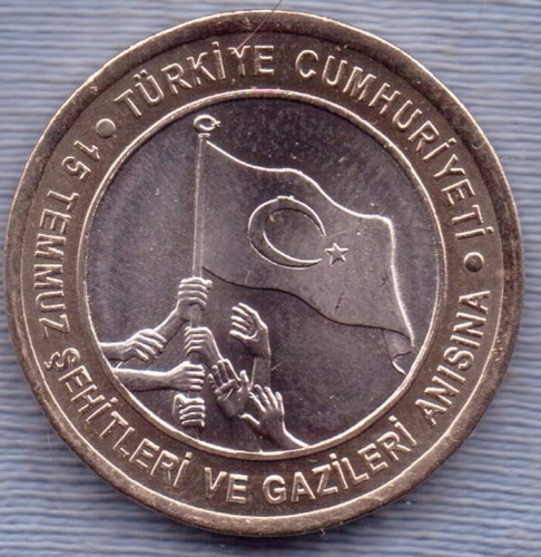 Turquia 1 New Lira 2016 Bimetalica * Golpe Estado 15 Julio *