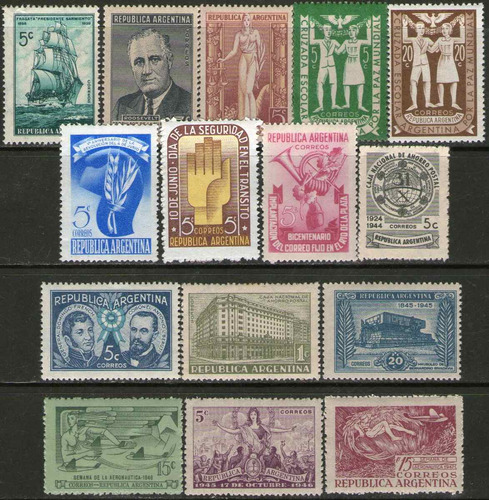 Argentina 15 Sellos Mint Conmemorativos = Barco 1939-48 