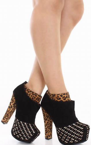 Botin Suede Y Animal Print Con Tachas Importados Usa A45