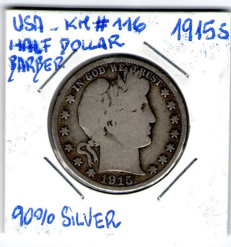 Eeuu - 1915 S - Half Dollar Barber - Plata .900