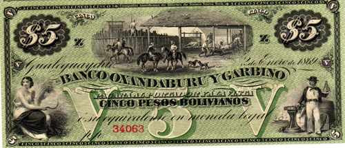 Banco Oxandaburu Y Garbino 5 Pesos Año 1869 Sin Circular