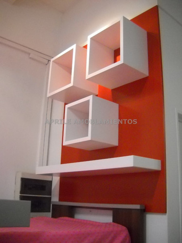 Imagen 2 de 5 de Cubo Repisa Mesa De Luz Flotante Laqueado Herraje Oculto