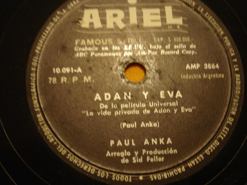 Paul Anka Disco Pasta 78 Rock Adán Y Eva   Leer Bien