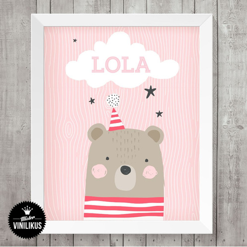 Lamina Imprimible Decoración Oso Nube Nena Personalizada