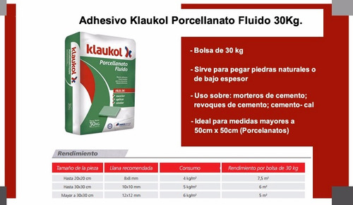 Pegamento Adhesivo Klaukol Porcelanato X 30 Kg - Cuotas