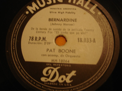 Pat Boone Disco Pasta 78 Rock Bernardine Leer Bien