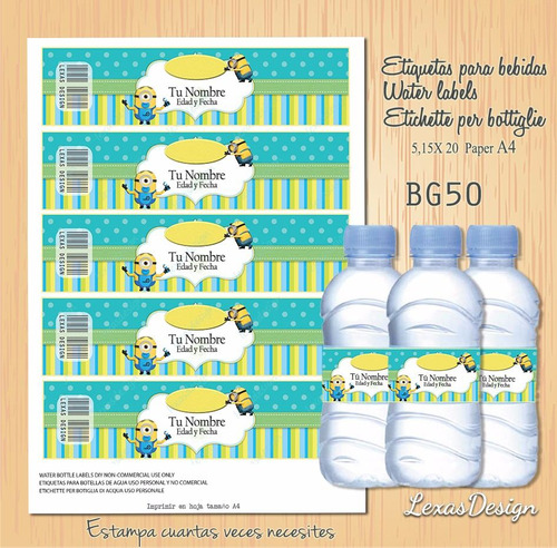 Etiquetas Botellas Bebidas Minions Candy Bar,pdf Bg50