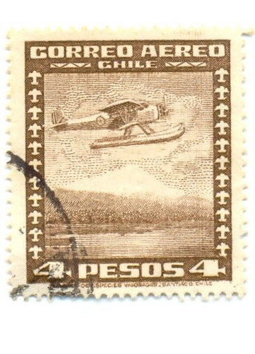 Antiguo Sello Correo Aereo Chile 4 Pesos Decada 30-40