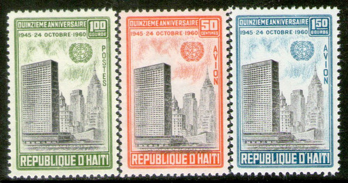 Haití Serie Con Aéreos X 3 Sellos Mint 15° Aniv. N. U. 1960