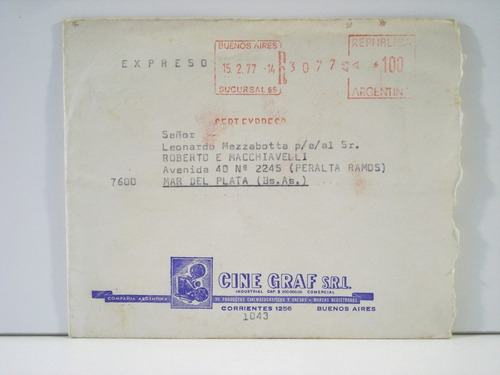 Coleccionable Cine Graf Sobre Original Correspondencia 1977