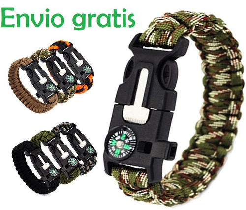 Pulsera Supervivencia 5en1 Paracord Brújula Pedernal Pito