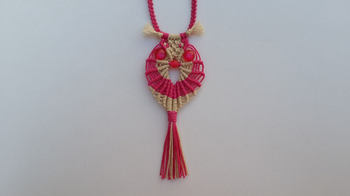 Collar Búho Fucsia Macramé De 15 Hilos Encerados. Último!
