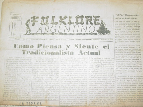 Diario Folklore Argentino 27 -mar/55 - Campo Criollo Gaucho