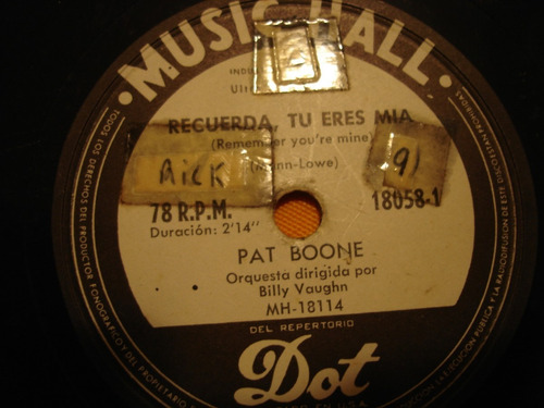 Pat Boone Disco Pasta 78 Rock Técnica /te Gustaría Leer Bien