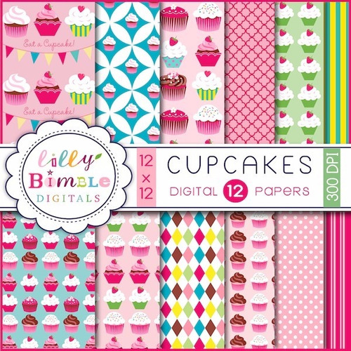 Kit Imprimible Pack Fondos Cupcakes Clipart Cod 4