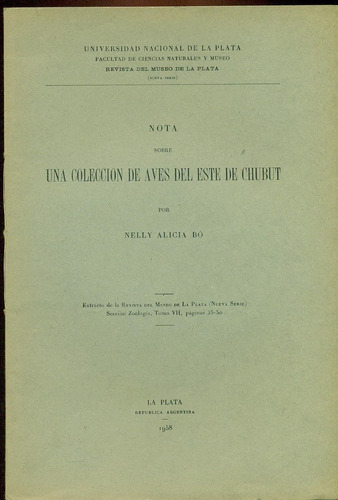 Nota Sobre Una Colección De Aves Del Este De Chubut