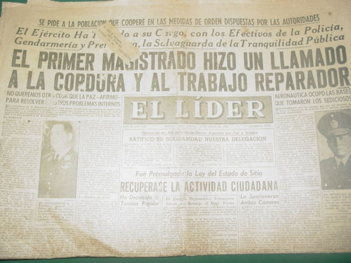 Diario El Lider -18/6/55- Peron Peronismo Epoca Libertadora