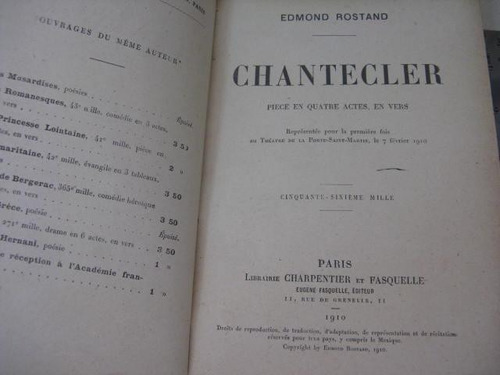 Mercurio Peruano: Libro Chantecler Edmont Rostand 1910  L1