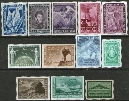 Argentina 12 Sellos Mint Conmemorativos = Tren = Upu 1950-54