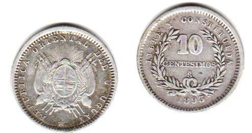 Moneda De Uruguay De Plata Año 1893 10 Centesimos Muy Buena-