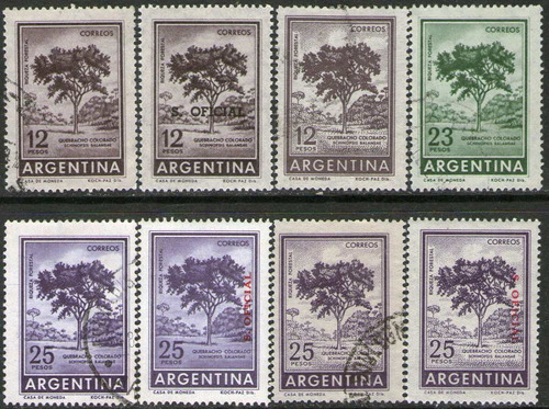 Argentina Serie X 8 Sellos Quebracho Colorado Años 1959-66