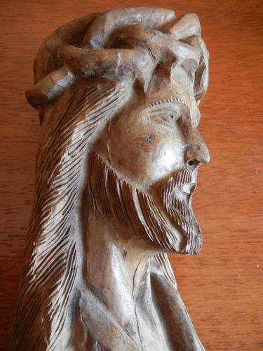 Antiguo Busto De Jesucristo Tallado En Madera