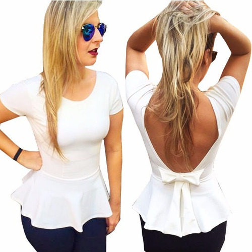 Roupas Femininas Blusa Peplum Babado Com Laço Costas Nua