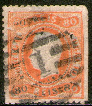 Portugal Sello Deteriorado Rey Luiz I X 80 R. Años 1867-70 